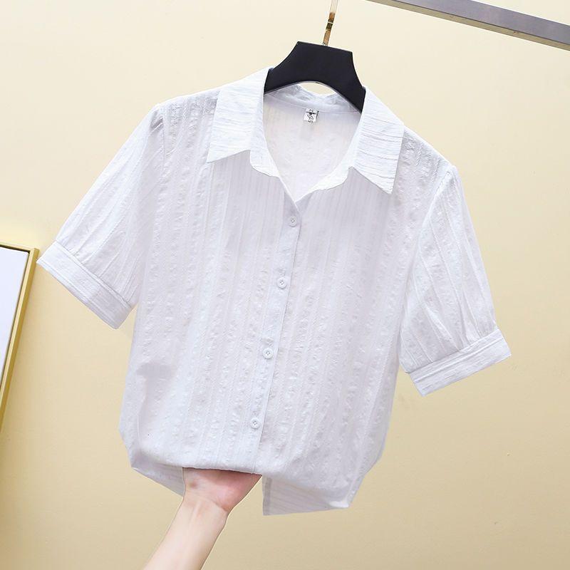 

Korean Style Cotton Professional Shirt Women Summer Fashion White Short Sleeve Blouse Casual Office Wear 4XL фіолетовий