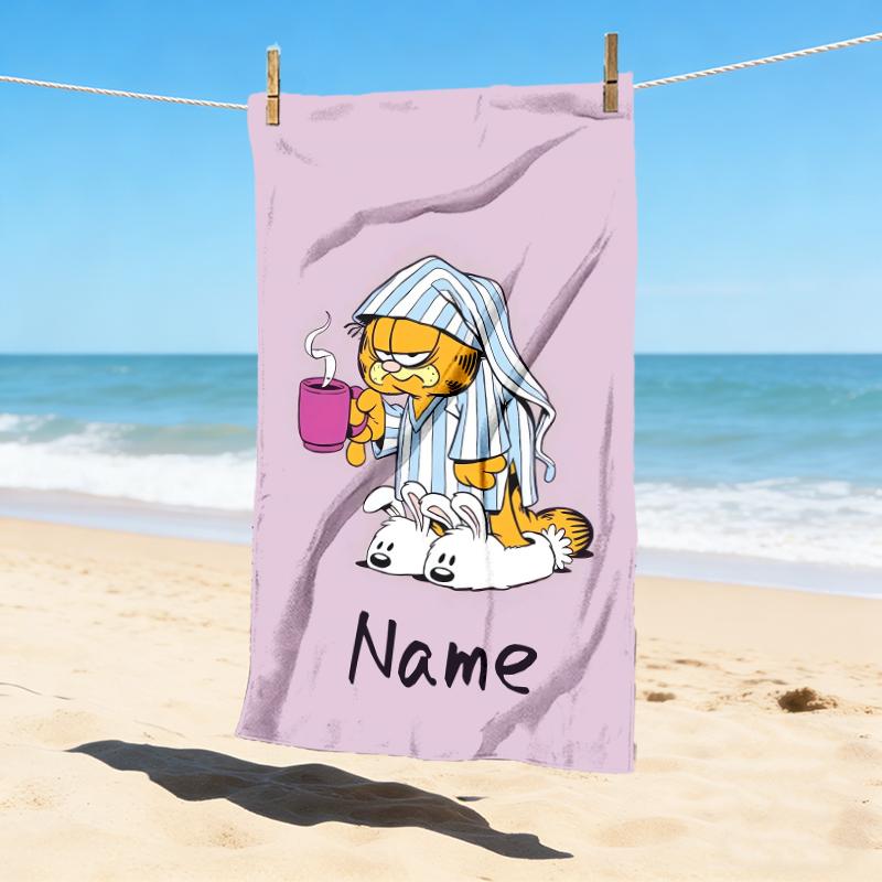 Custom Name Garfield Hug Stylish Digital Printing Beach Towel Quick‑Drying Absorbent Blanket for Beach Pool Gym Travel