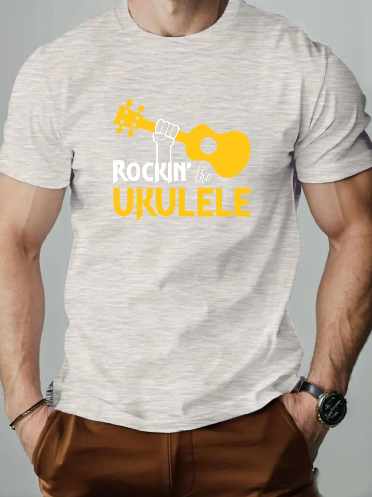 Men's Short Sleeve T-Shirt Rockin' the Ukulele Graphic Print Music Theme Casual Streetwear Summer Trendy Fashion Tee Top