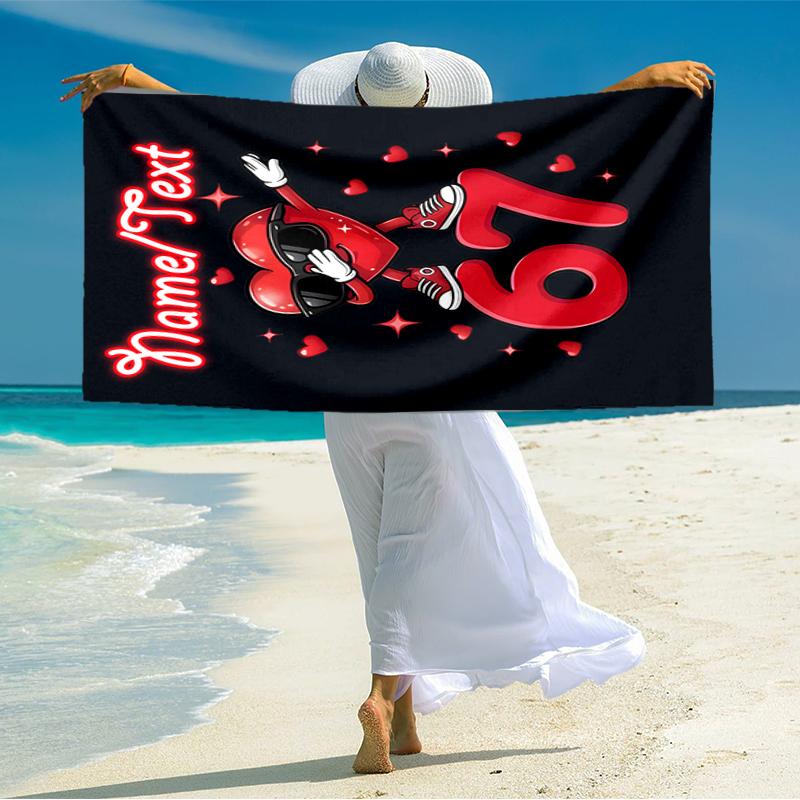 1PC Custom Name "Love Celebration: Heartbeat 67" Beach Towel Highly Absorbent And Sand-Resistant Towel for Swimming, Pool, Yoga, And Travel Lightweigh