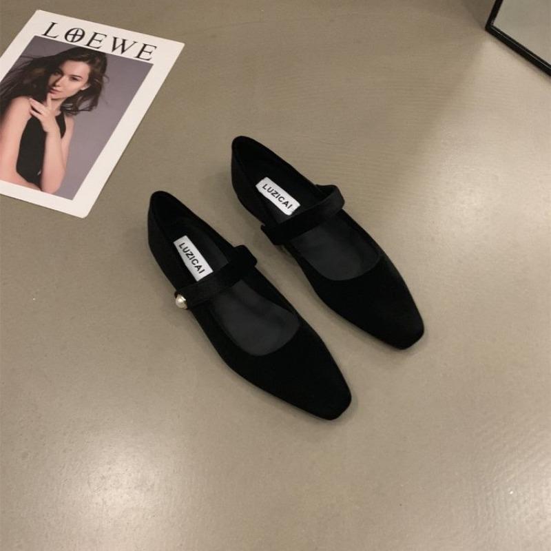 NewElegant Pearl Buckle Velour Mary Jane Shoes Woman Concise Velvet Ballet Flats Ladies Evening Party Low Heel Pumps In Wine-Red