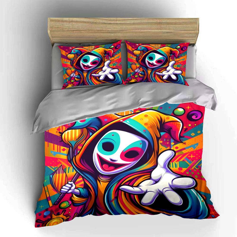Vivid Clown Graffiti Colorful Art Bedding Set for Kids Luxury Gift 3pcs Digital Print Comforter Set Soft Comfortable Breathable