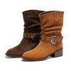 Mode AIYUQI Damen Stiefeletten 2025 Neue Stiefeletten Damen Plissierte Western Cowboy Stiefel weiblich Übergröße Mid-Calf Bikerstiefel