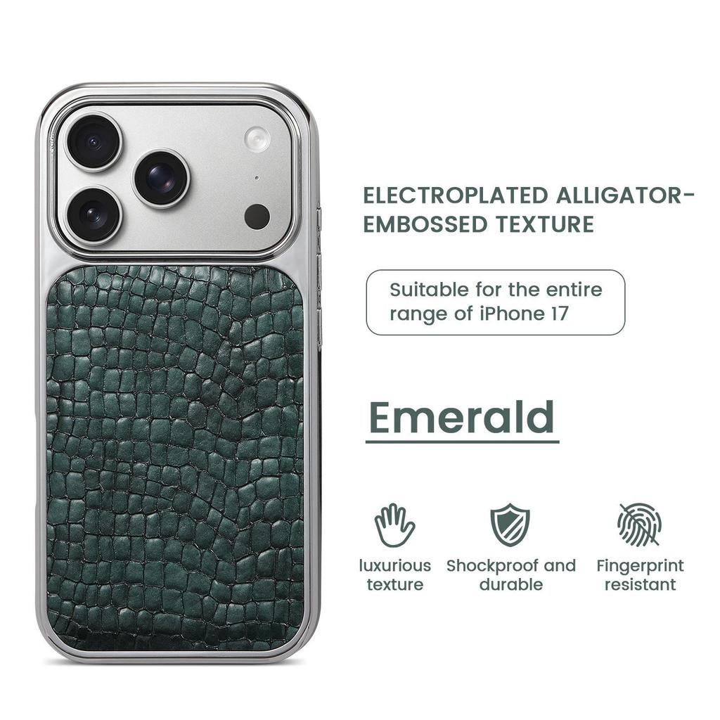 Crocodile Pattern Electroplated Phone Case for iPhone 15/14/13/12 Pro Max with Large Hole Design