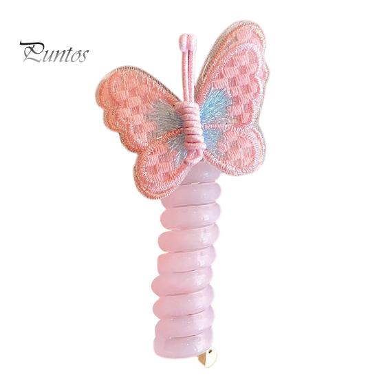 

Детская веревка для волос Декор в виде бабочки Телефонная катушка Гладкий мультяшный дизайн Многоразовый держатель для хвоста Высокая эластичность Девушка Повязка для волос Инструмент для укладки волос розовый