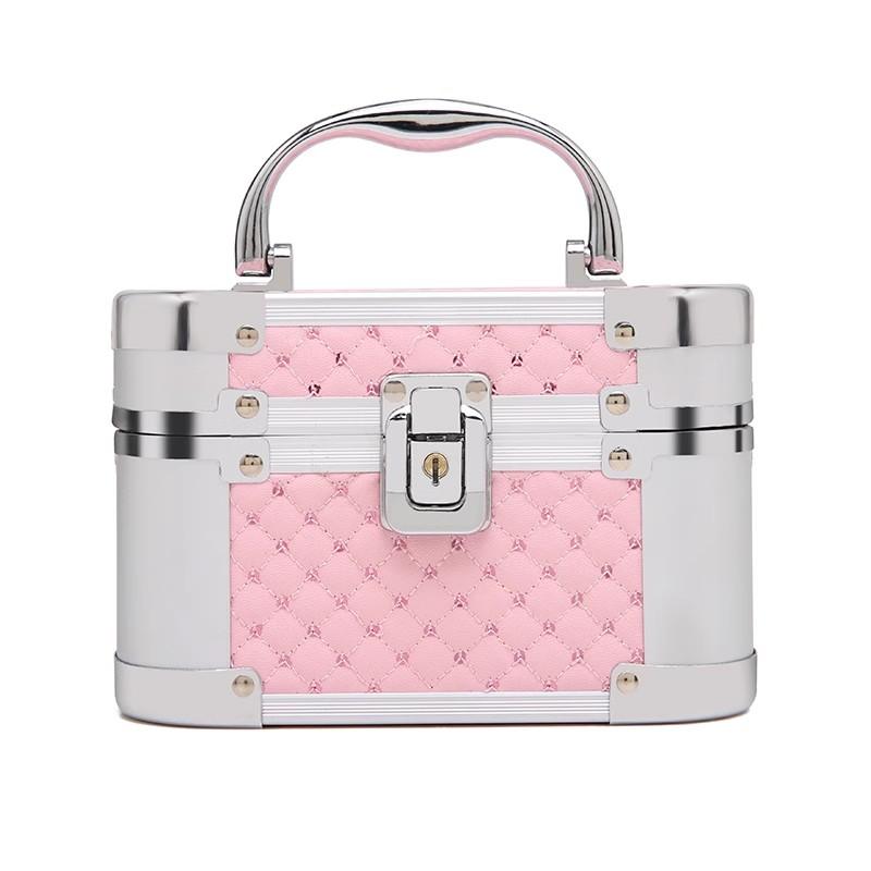 

Мини-футляр для путешествий из алюминиевого сплава с замком, портативный косметологический ящик для инструментов для наращивания ногтей, косметичка, зеркальная косметичка