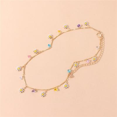 Colorful Lovely Temperament Short Choker Necklace Daisy Flowers Paintings Beaded
