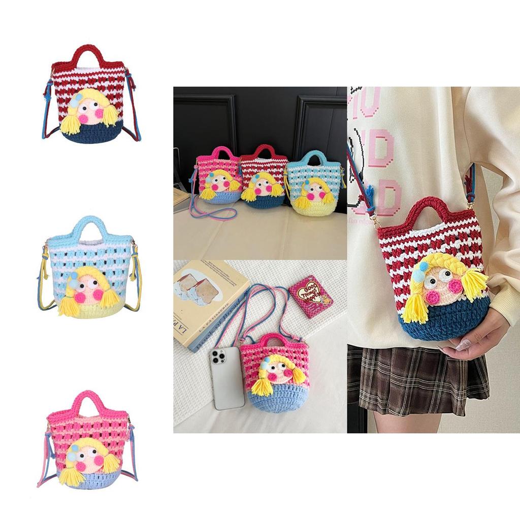 Cartoon Knitted Crossbody Bag With Shy Girl Design For Women Winter Fashion Trendy Casual Womens Accessory