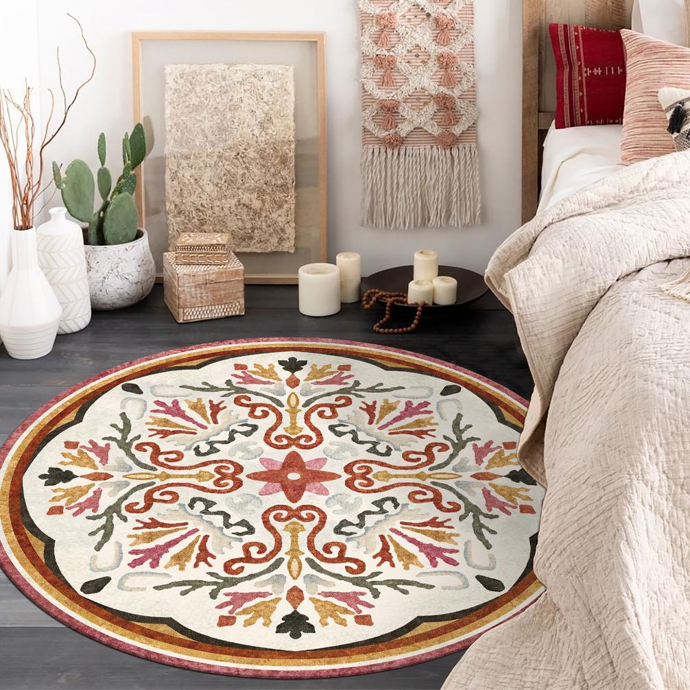 Moroccan Style Living Room Decoration Round Carpet Large Area Rugs for Bedroom Home Rocking Chair Floor Mat Washable Lounge Rug