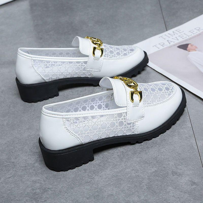 

Кожаные туфли женские на толстой подошве летние новые стильные универсальные дышащие сетчатые туфли на одну ногу 42