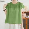 ZANZEA Blusa Casual Feminina de Manga Curta e Cor Sólida com Decote Redondo