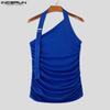 INCERUN Men Halter Irregular Neck Sleeveless Tops Solid Color Ruffled Tanks