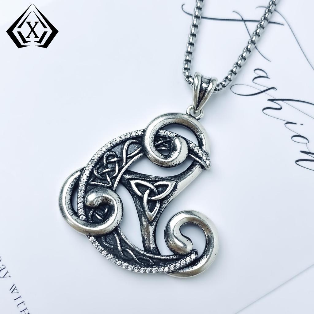Xiweier Retro Celtic Knot Triangle Necklace with Copper and Zircon Pendant