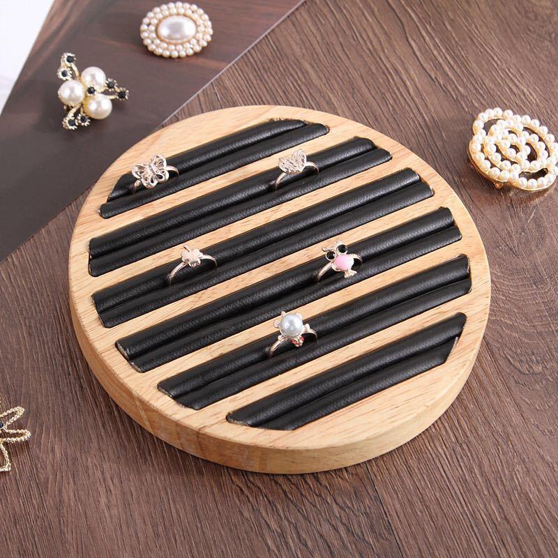 Wood Round Shape Jewelry Tray Ring Earrings Bracelet Display Plate Jewellery Storage Stand Counter Props