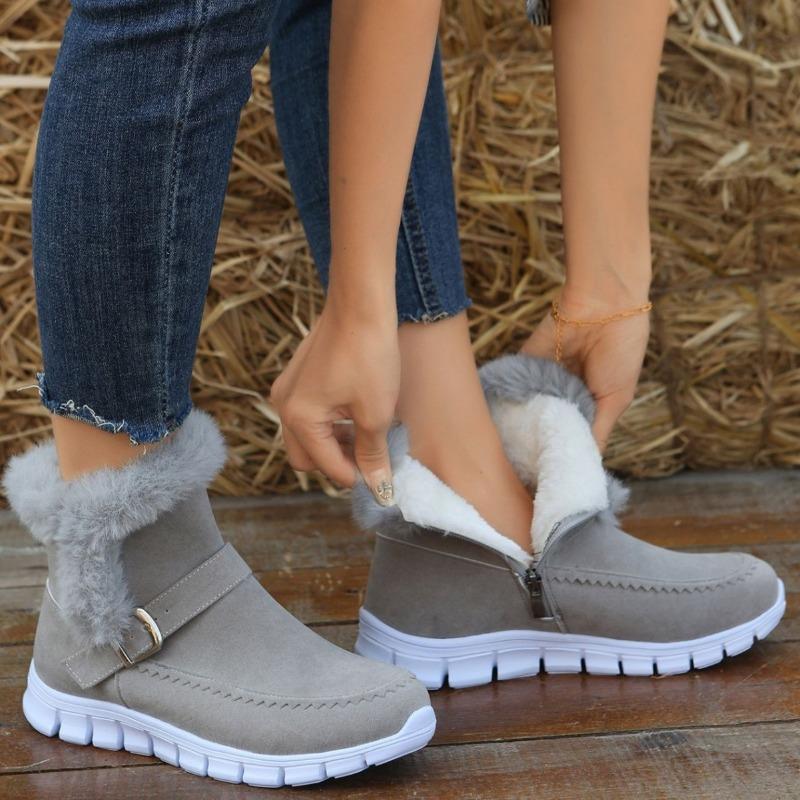 European and American Foreign Trade Short Tube Lace-up Wool Snow Boots Women's Cross-border New Winter Thickened Solid Color Velvet Warm Cotton Shoes