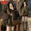 Zuoshandiao Plus Size Women's Retro Reversible Fleece-Lined Hooded Winter Jacket