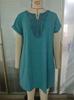 Women's V Neck Lace Panel Short Sleeve Tunic Dress Loose Fit Casual Solid Color Mini Dress With Side Pockets