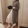 Neu im Herbst Winter Damen Strickpullover Lange Kleider Hochgeschlossenes, geteiltes, lockeres Pulloverkleid Lässiger Temperamentpullover mit Kleidung der unteren Schicht
