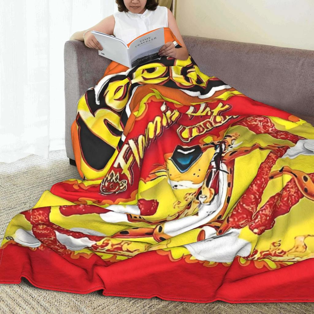 Cheetos Snack Cartoon Knitted Blankets Fleece Lightweight Thin Throw Blankets for Car Sofa Couch Bed Rug