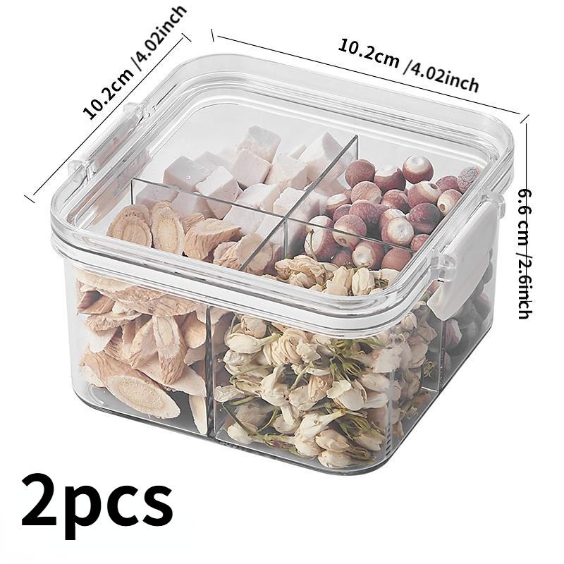 2-Piece 460ML Divided Sealed Storage Box Set, Transparent Plastic Organizer Container for Snacks & Food Organization