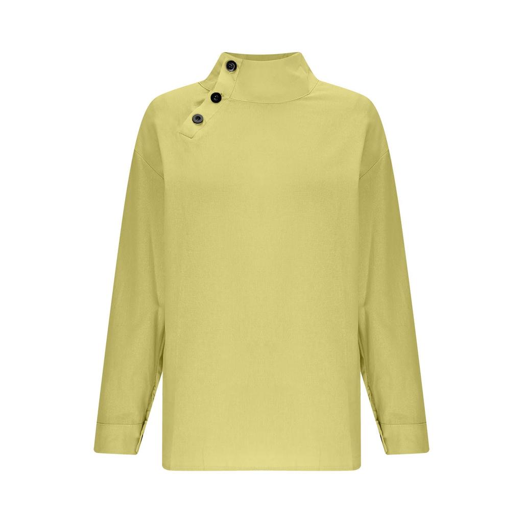 Damen Einfarbig Lässig Knopf Langärmlig Lockerer Pullover Top
