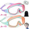 Kids Swimming Goggles, 2 Counts/set Anti-fog Goggles with Earplugs, Wide Vision Design Comfortable Silicone Material Goggles for Boys & Girls