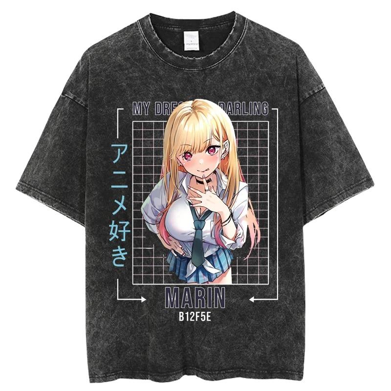 My Dress-Up Darling Marin & Wakana Piggyback Scene Vintage Washed Anime T-Shirt, Unisex Romantic Comedy Anime Fan Streetwear Tee, 100% Cotton