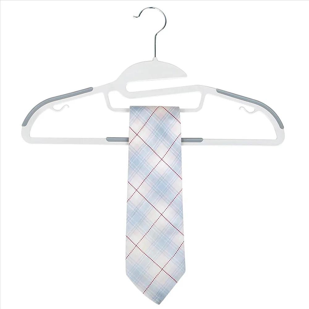 8 Pack S-Shape Non Slip Plastic Shirt Hanger with Tie Bar in White