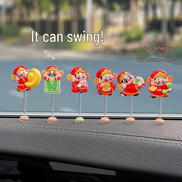 

God of Wealth Car Ornament: Swinging Decompression Decor for Luck and Prosperity