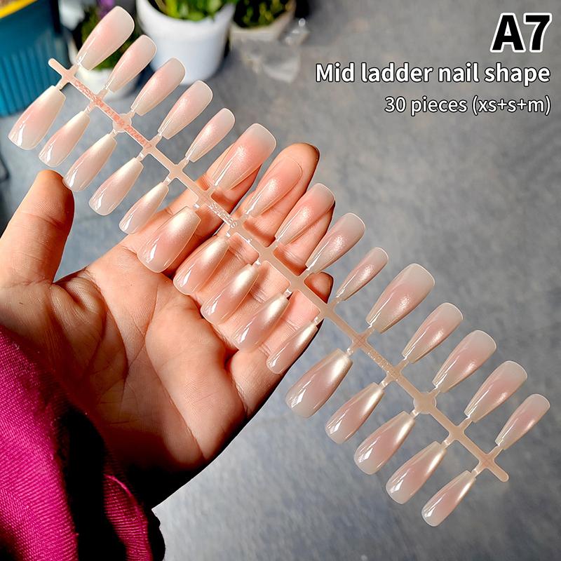 30Pcs Press On Nails French Tip Fake Nail Set Square Shape Reusable Stick-on For Women Girls Day Out