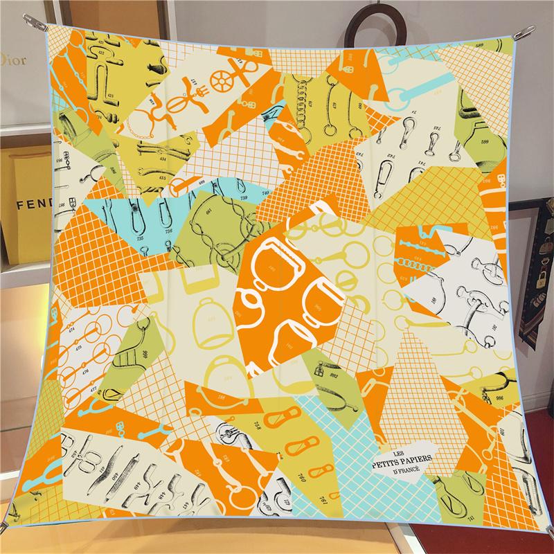 

Silk Scarf Women Geometric Saddle Square Scarves Head Echarpes Silk Foulards Femme Wraps Beach Shawls Bandana Lady Hijabs 90CM 90CM x 90CM