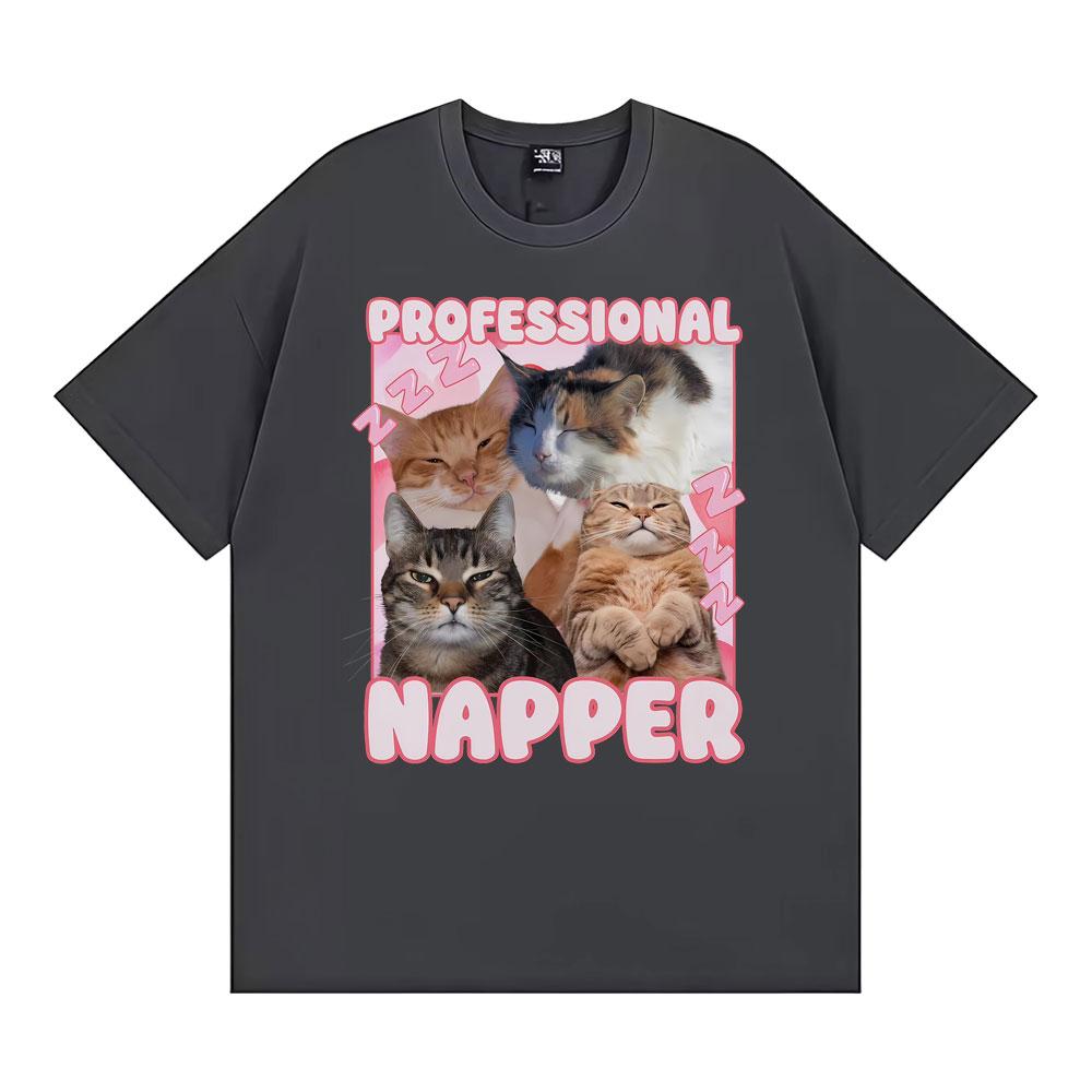Professional Napper Sleeping Cats Graphic T Shirts Men Women Classic Fashion Aesthetic Short Sleeve T-shirts 100% Cotton T Shirt