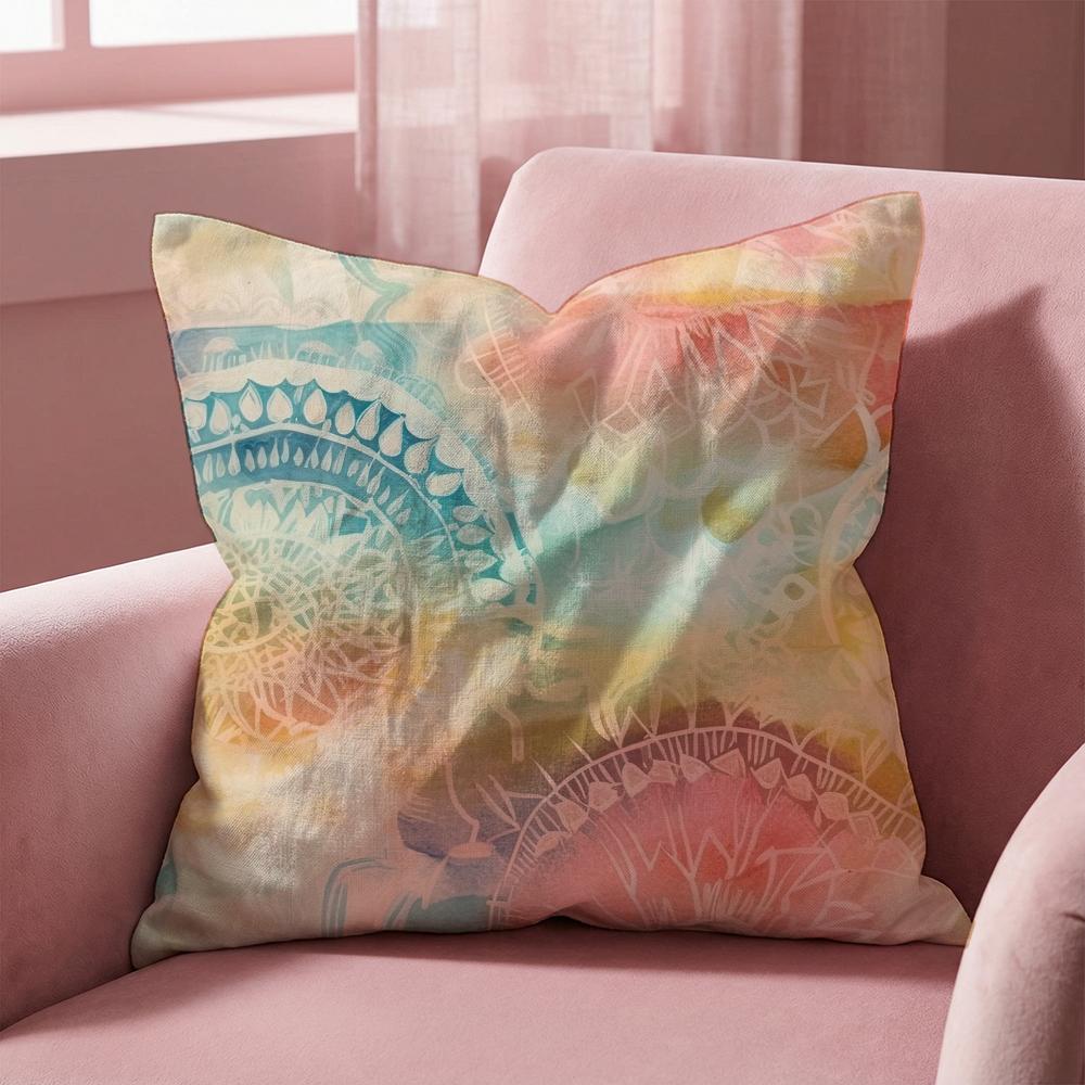 Colorful Floral Mandala Cushion Cover Multi-Scene Pillow Cover for Home & Car - Reversible, Soft & Durable for Daily Use