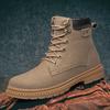 Outdoor Men Boots Handmade Winter Plush Snow Shoes Suede Genuine Leather Ankle Motorcycle Boots Upscale Military Men Shoes