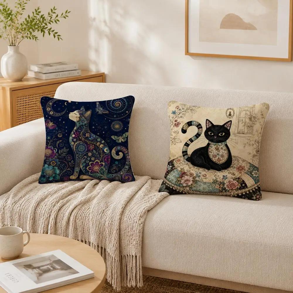 Cute Cartoon Cat Pillow Case Double-Sided Plush Sofa Cushion Covers Organic Breathable Invisible Zipper