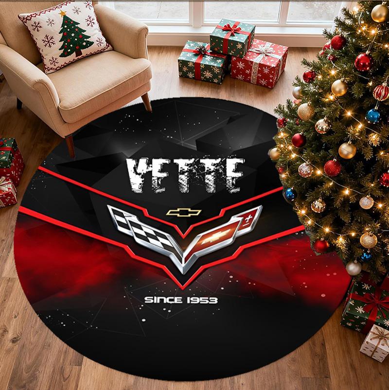 Chevrolet Corvette Desenli Yuvarlak Halı, İç/Dış Mekan Paspası, Piknik, Oyun Odası, Yatak Odası, Ofis, Oturma Odası, Ev Dekorasyonu Halısı, Doğum Günü Hediyesi