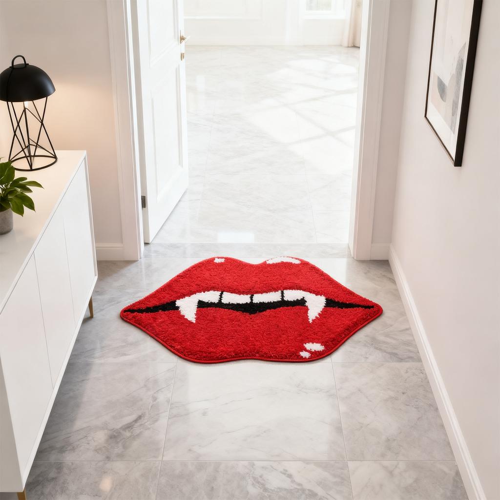 Imitation Cashmere Carpet Interesting Red Lips And Teeth Shape Floor Mat Home Dirt-resistant