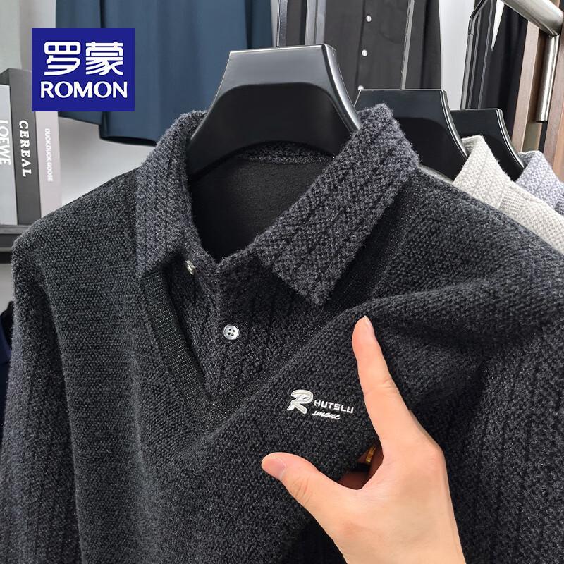 Romon Men s Faux Two-Piece Snow Mink Velvet Polo Shirt L