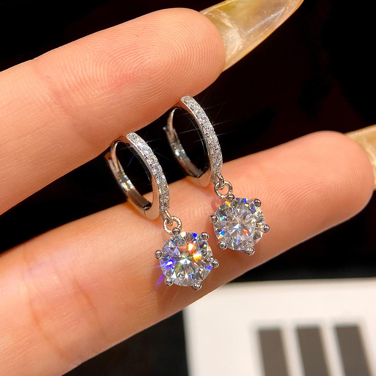 

Модные серьги из серебра S925 с муассанитом 1 карат, шесть крапанов, для женщин, помолвочные, свадебные, классические, тонкие ювелирные изделия 1CT Moissanite серебряный