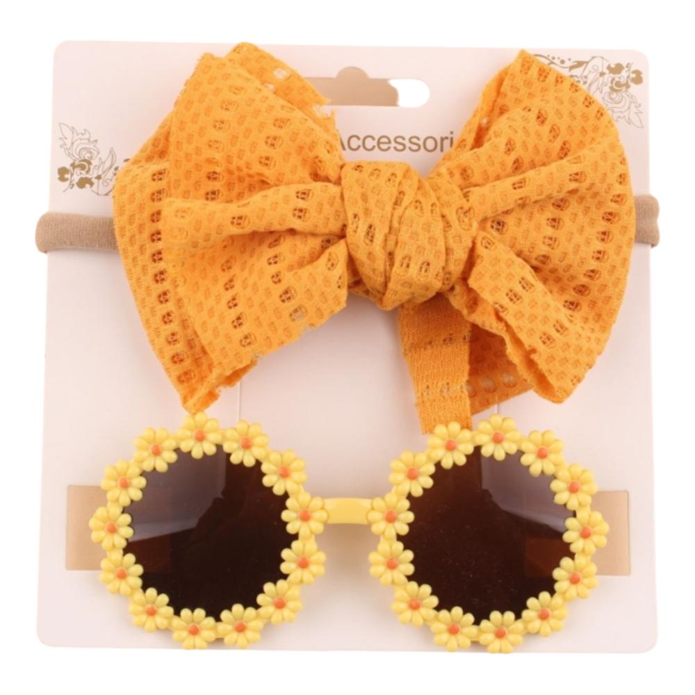 2Pcs/Set Soft Elastic Children Bowknot Headband Cotton Wide Baby Bows Turban Solid Color Kids Sunglasses Set Photography Prop