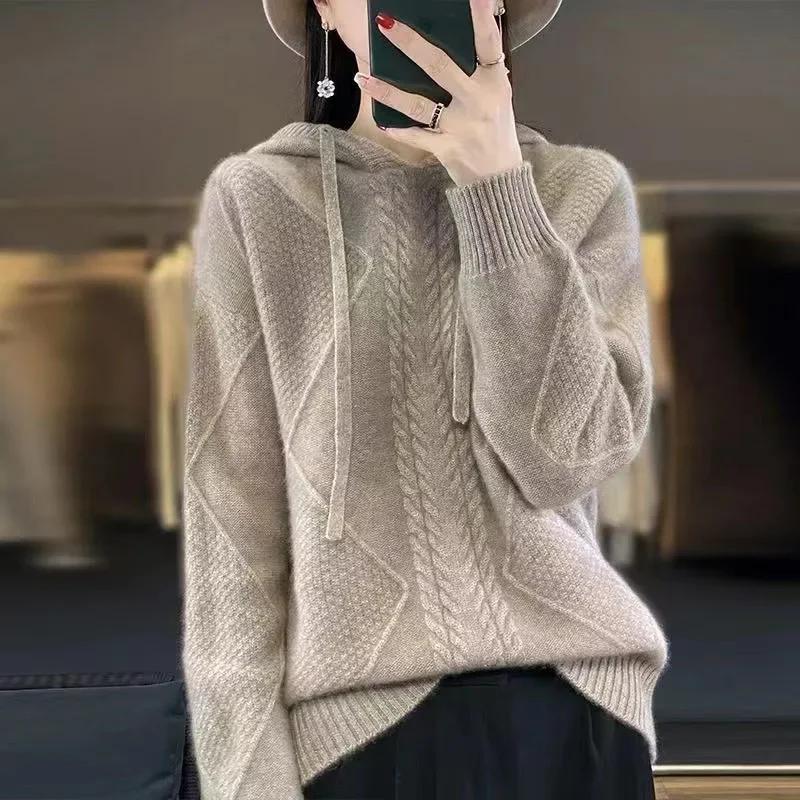 Женские пуловеры с капюшоном свободный повседневный свитер однотонный осенне-зимний кашемировый свитер женская теплая трикотажная толстовка с круглым вырезом One Size 2319₽