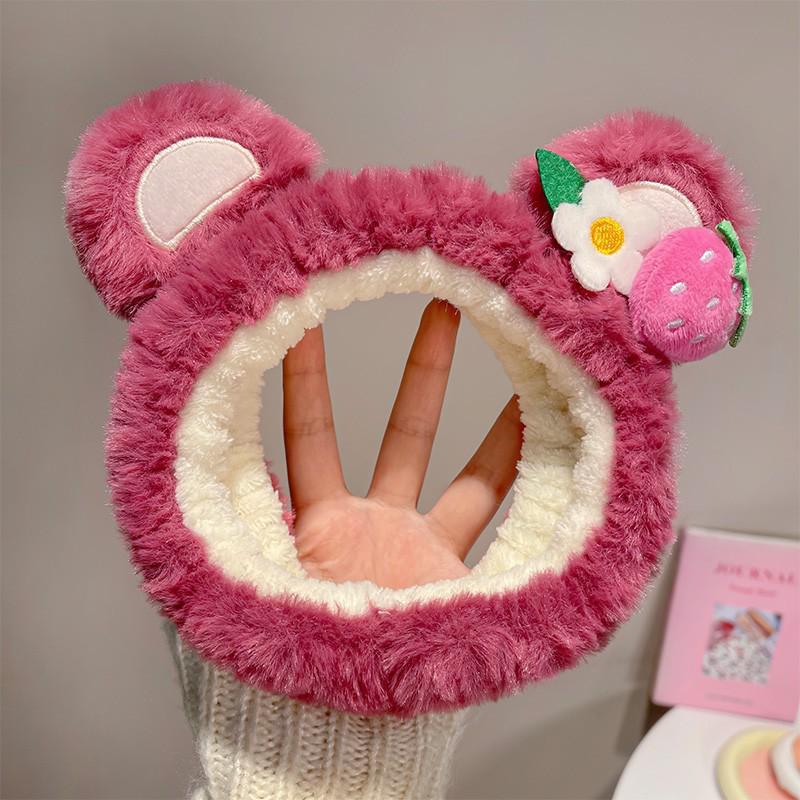 Pitaya-Colored Strawberry Bear Headband: Women's Plush Autumn/Winter Hairband, Face Washing Band, Hair Ties, Clips & Accessories.