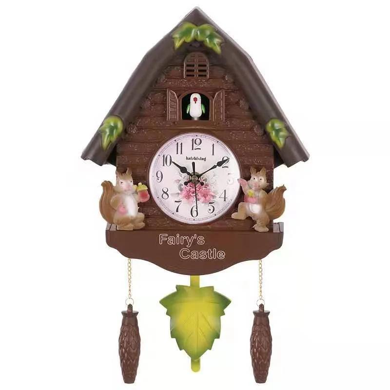 Cuckoo Clock Wall Clock Bird House Day Time Hourly Alarm Clocks Nordic Pendulum Wall Watch Decorations for Kids Home Living Room
