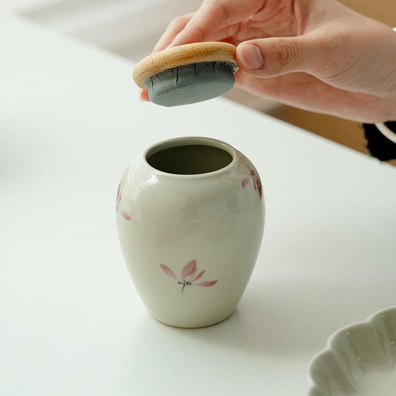 Chinese Handmade Orchid Pattern Tea Caddy Ceramic Sealed Tea Jar Coffee Candy Spices Containers Tea Boxes Storage Tank Teaware