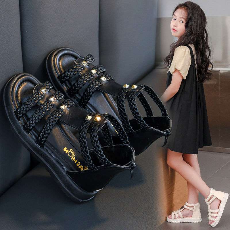 Girls Sandals Summer 2025 New Children's Soft Sole Medium and Older Children's Sports Princess Baby Open-toed Roman Shoes