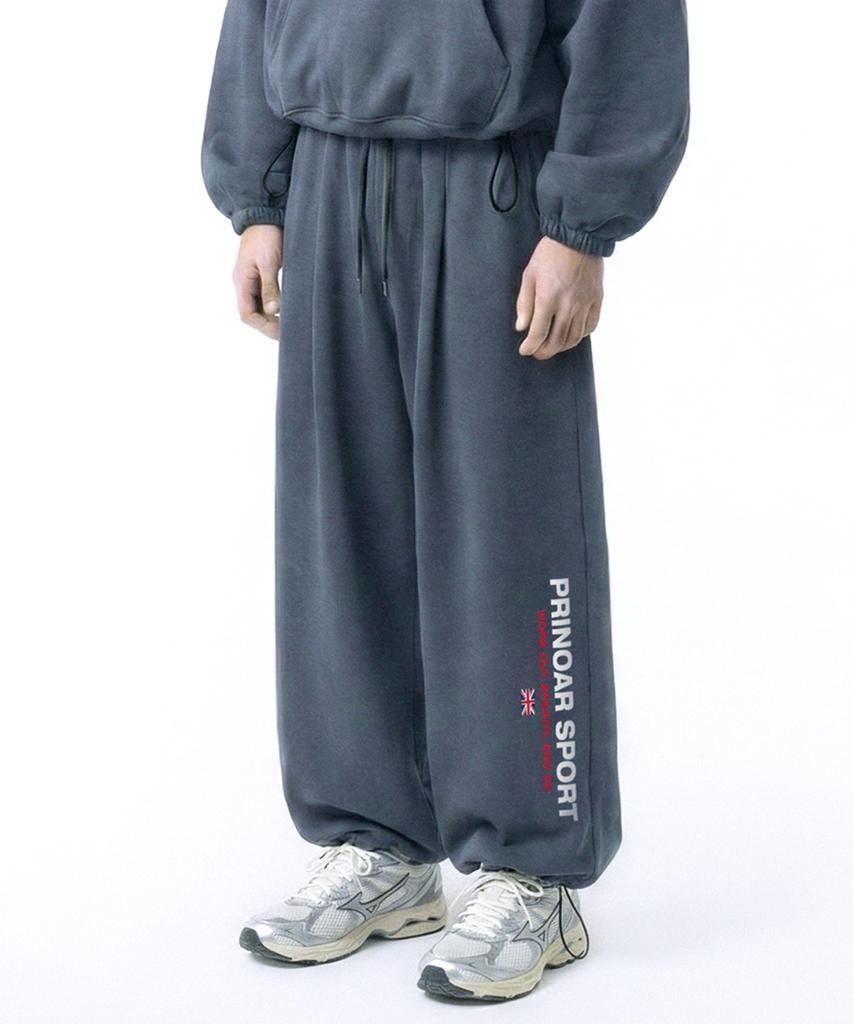 PRINOAR Sports String Single-Pleat Wide Pants - Blue-Gray