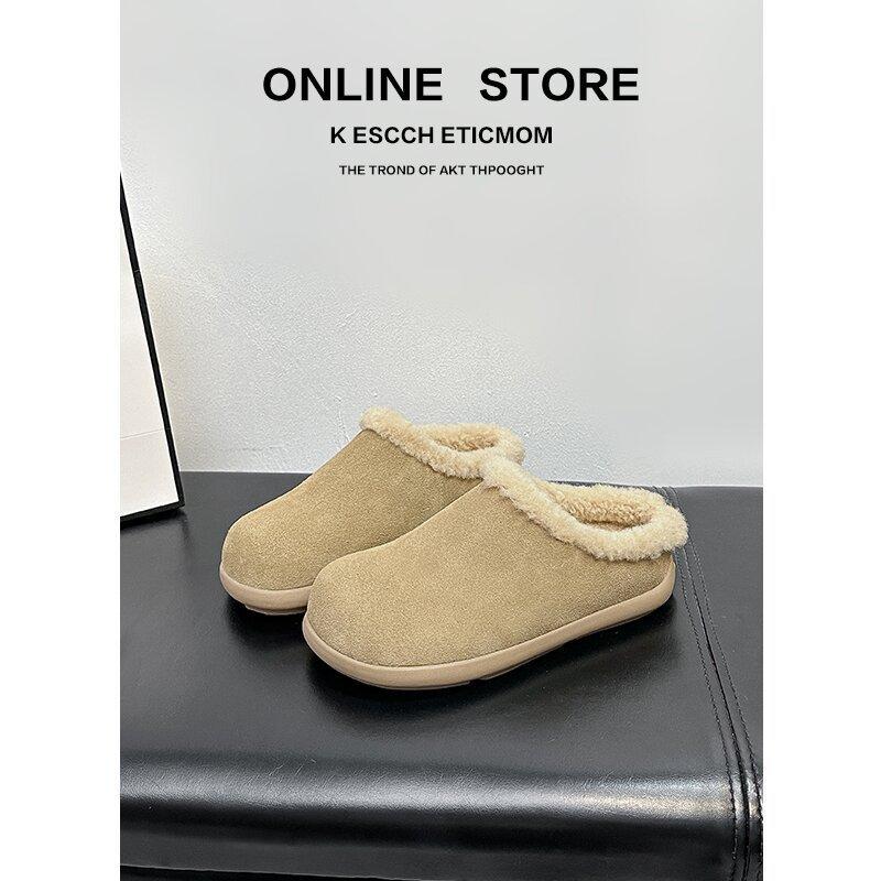 

Маленькие картофельные пушистые тапочки женские зимние новые кожаные на толстой подошве плюшевые теплые хлопковые туфли 40