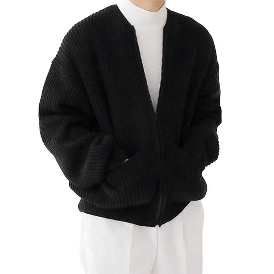 Bărbați, toamnă, iarnă, culoare solidă, cardigan, haină, fără guler, cu mânecă lungă, fermoar, buzunar, tricotat, pulover