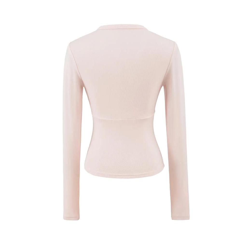 Women's Spicy American Deep V-neck Waist-cinching Long-sleeve T-shirt - Slim Fit for Autumn