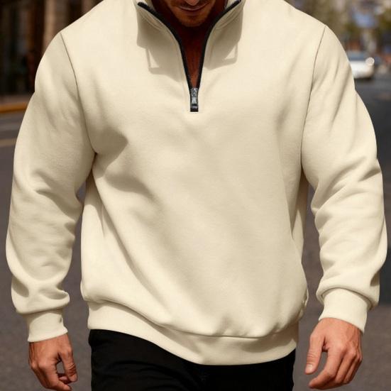 Men Quarter Zip Sweatshirt Mock Neck Fleece Lined Pullover Solid Color Loose Casual Warm Sweatshirt for Winter Sports Street Party Wear